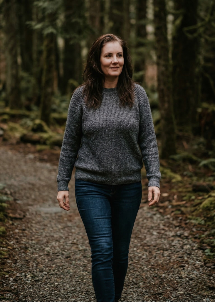 Marika walking in forest